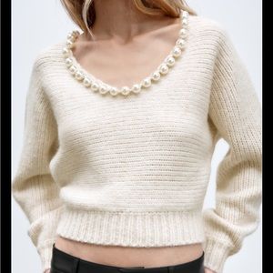 Zara cream sweater with pearl detail